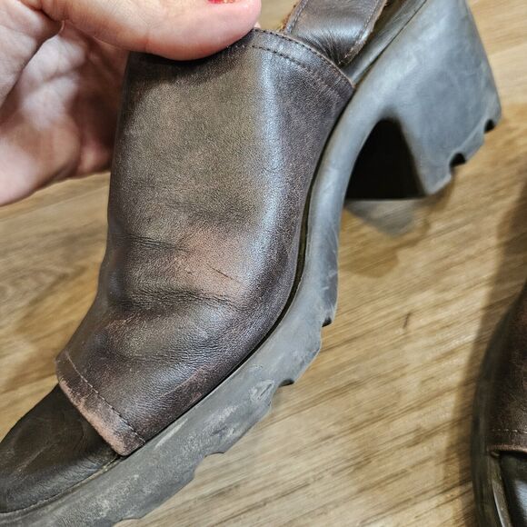 Vtg Westies Open Toe Mules Womens 8.5 Brown Leather Y2K Cottage Boho Brazil - Picture 5 of 10